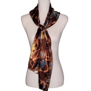 Lightweight Brown & Copper scarf with a Floral, Watches, and Ropes Print